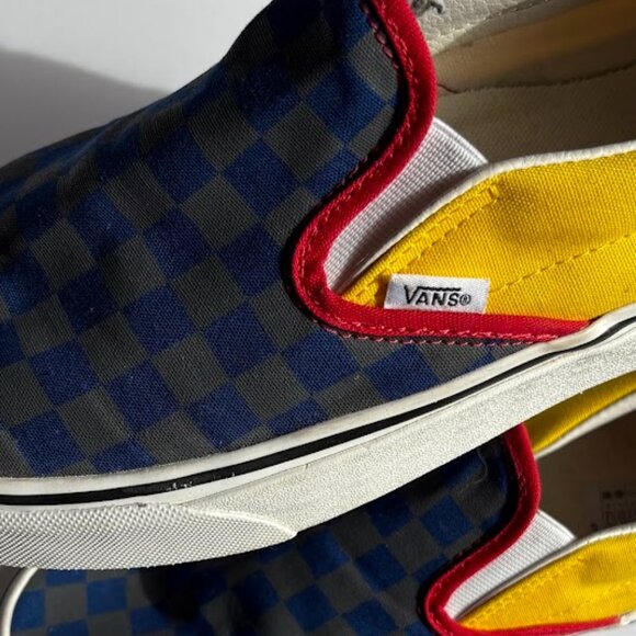 Vans OTW Rally Classic Slip On Sneakers Blue Gray Yellow Red Checkerboard - 9.5 - Picture 2 of 10